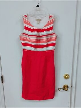 Banana Republic Size 4 Coral Pink Striped Sheath Dress